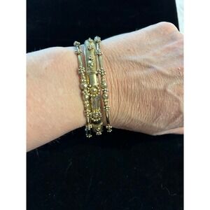 Set 3 Gold Tone Stackable Bangles Beaded Granulated Boho Bracelet Set